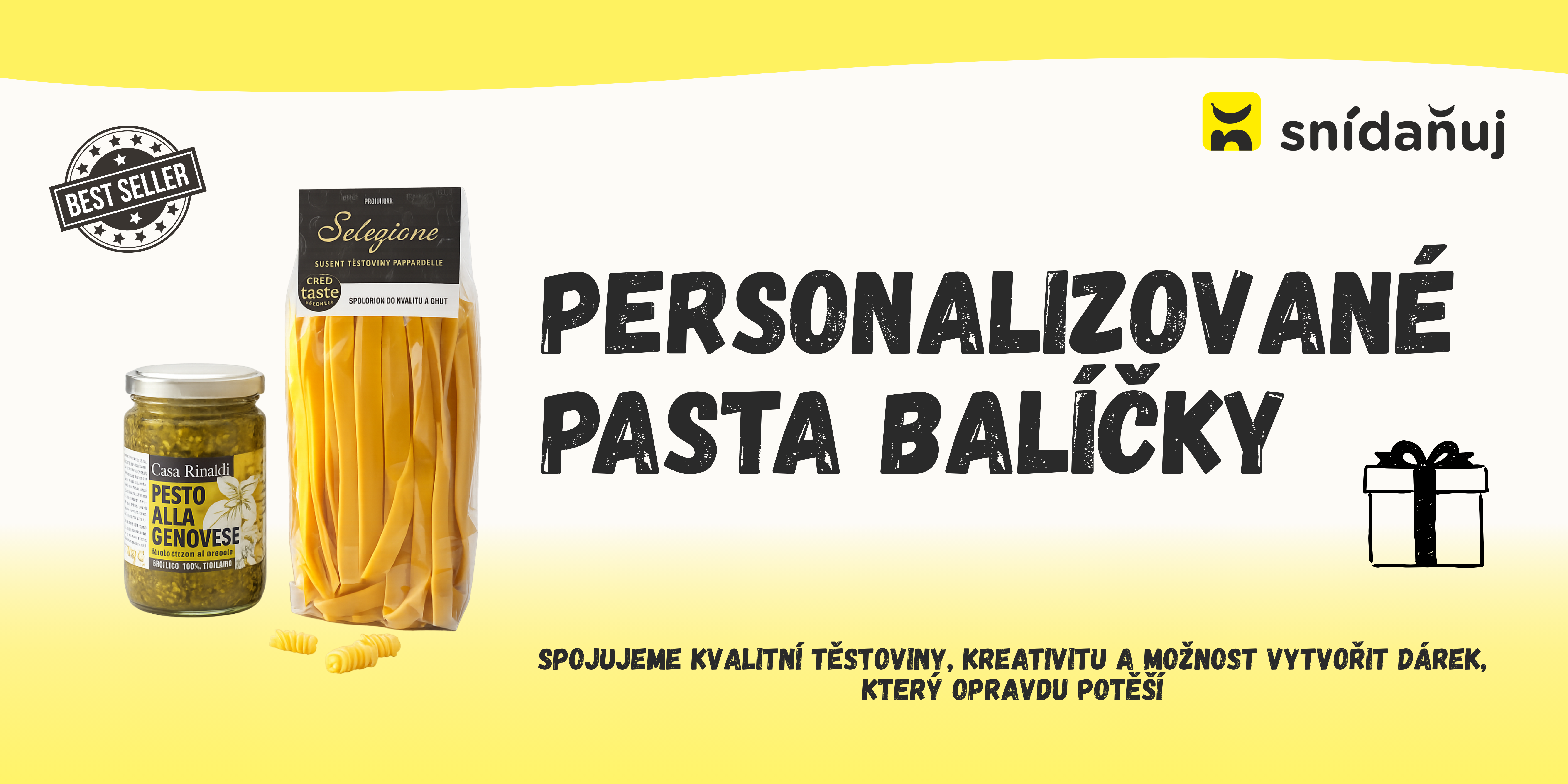 Pasta balíček s těstovinami pappardelle a pestem